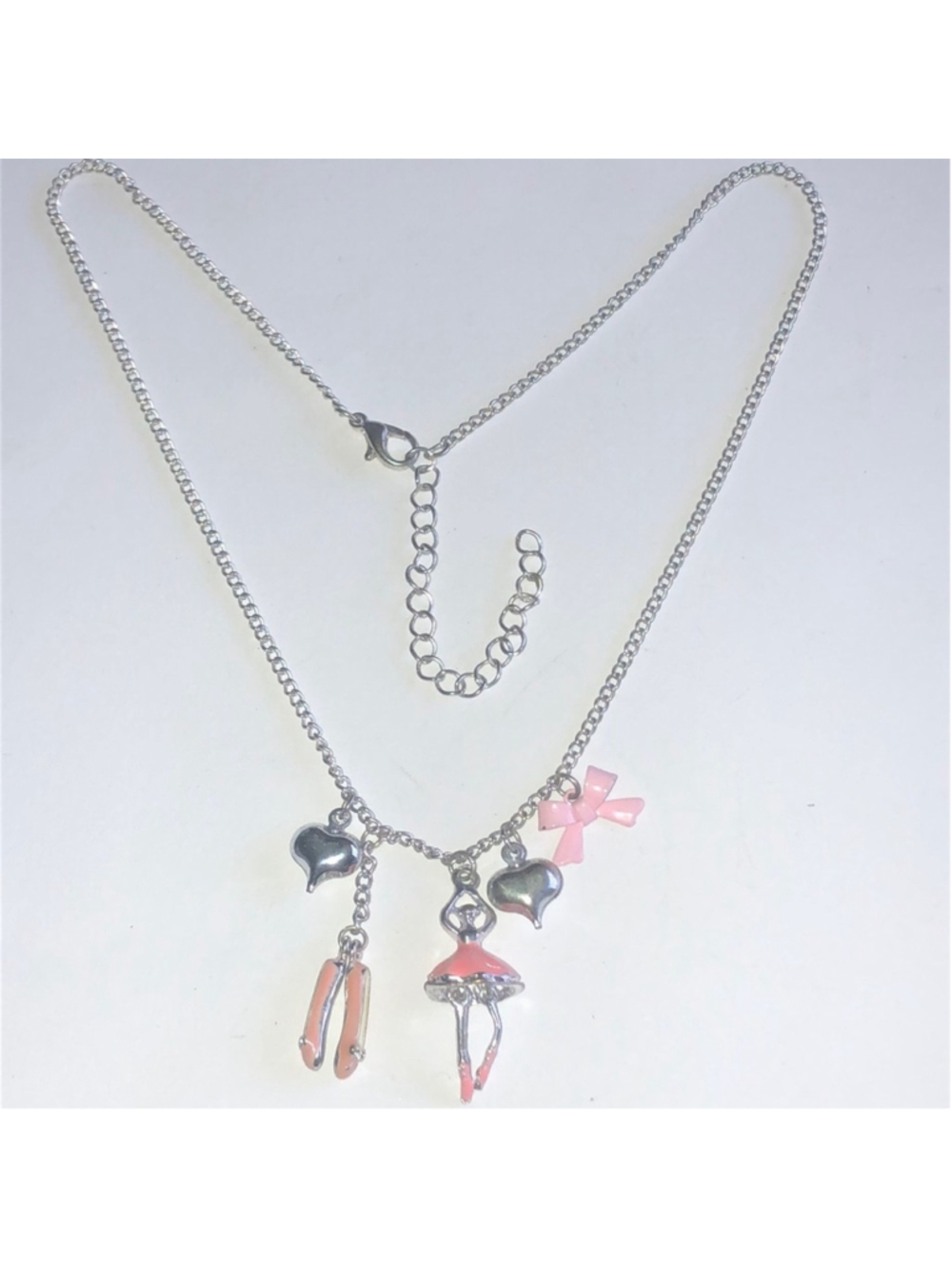 Silver Tone Charm Necklace with Pink Accents